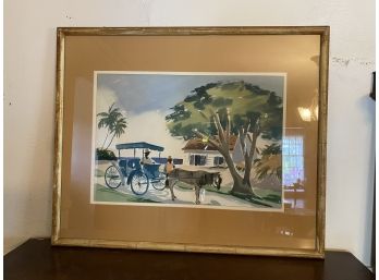 Vintage Watercolor With Bamboo Frame