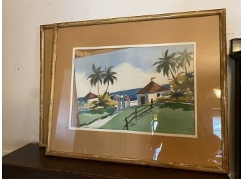 Signed JOHN WARD 52 Watercolor Painting With Bamboo Frame