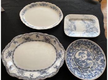 4 Blue And White Serving Pieces