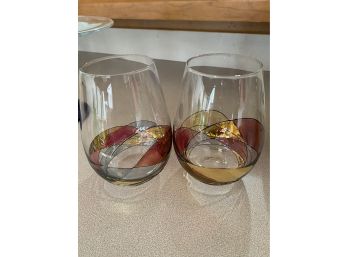 2 Colored Stemless Wine Glasses
