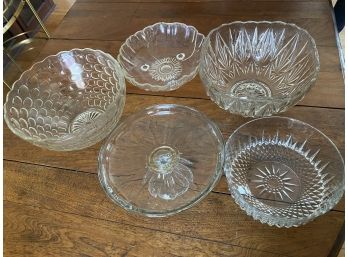 4 Glass Bowls And Cake Stand