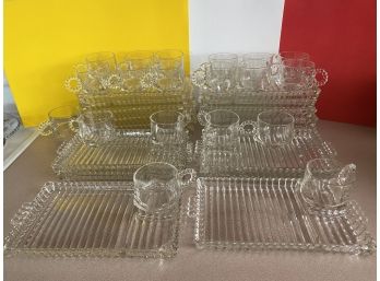 Vintage Hazel Atlas Glass Orchard Party Trays And Cups 18 Sets