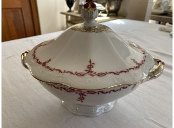 KPM Covered Serving Dish With Red Flower Knob