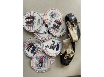 Antique Baby Shoes And Vintage Novelty Paper Coasters