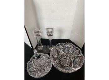 Crystal Platters With Candle Stick Holders E2