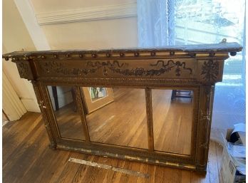 Antique Gold Tryptic Large Mirror With Thick Detailed Frame