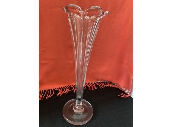 Tall Clear Glass Bud Vase With Tulip Edge And Base 13 Inches S1