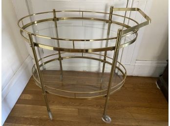 Mid Century Brass And Glass Bar Cart On Casters