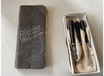 Thompson Pocket Speller Book With Antique Pocket Tools