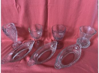 3 Oval Relish/ Bone Bowls And 4 Goblets X2