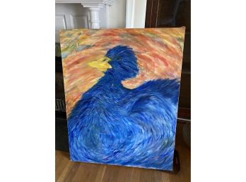Large Blue Bird Painting On Canvas