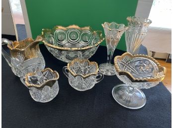 Pressed Glass With Gold Flash Lot