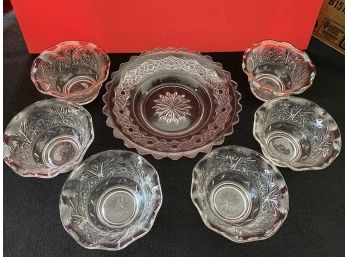 6 Sm Pressed Glass Bowls And Lg Serving Bowl T2