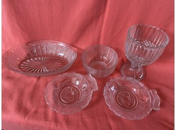 4 Pressed Glass Serving Dishes And Goblet D3