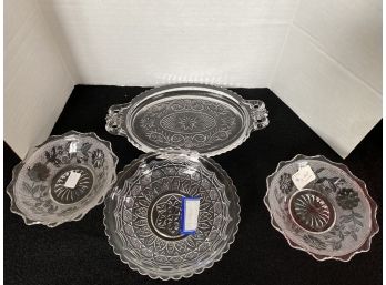 3 Pressed Glass Bowls And Oval Dish