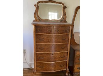 Antique Oak Chest With Mirror & 6 Drawers