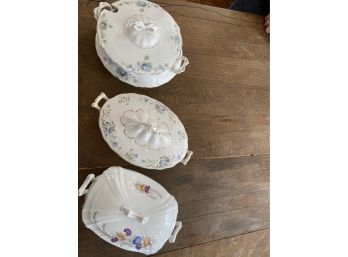 3 Porcelain China Covered Dishes  Tureens