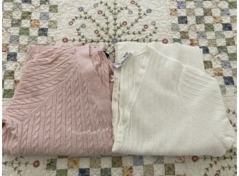 2 Ladies Long Cardigan Sweaters Pink And White
