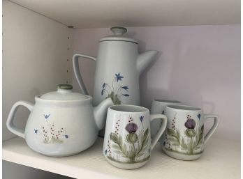 Thistle Ware Tall Coffee Pot, Small Tea Pot & 3 Mugs
