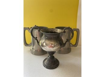 Silver Plate Trophy 1/26/1913 & Pair Of Mugs