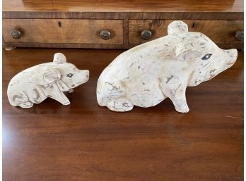 Wooden Mama And Baby Pigs