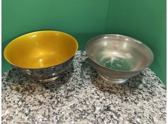 Silver Plate Enamel Bowl And Silver Plate Bowl
