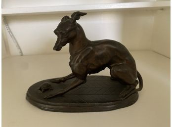 After Pierre Jules Mene, Whippet With Turtle, Patinated Brown Metal