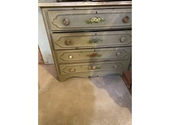 Antique Painted Chest With Flowers And Marble Top