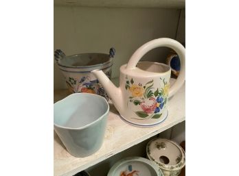 2 Pots And Porcelain Watering Pot