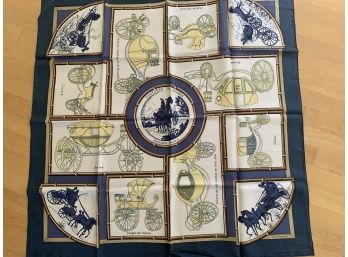 NEW Hermes Silk Scarf With Blue Frame And Carriages