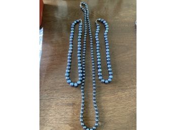 2 Shorter Man Made Pearl Necklaces And 1 Long Bead Necklace