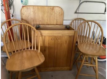 Oak Table With Cabinet Under And 4 Swivel Chairs