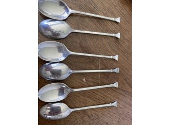 6 Antique Little Nail Head Sterling Silver Spoons