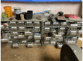 Gray Boxes With Screws, Nuts, Bolts, Etc.