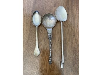 3 Antique Spoons: Jester, Duck, Crest