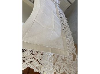 Antique Lace Runner W/Monogram Table Topper