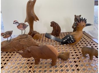 Assorted Wooden Figures Including Rhino