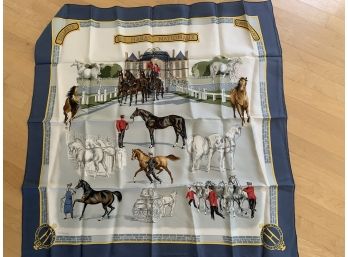 NEW Hermes Silk Scarf Les Haras Nationoux' Blue Frame With Horses