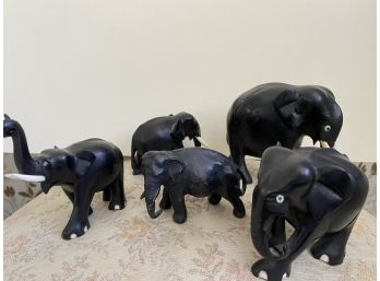 Elephant Figurines: Five Wood And One Metal