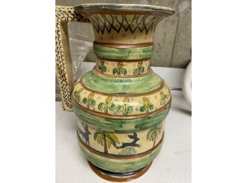 Old Yellow And Green Vase With Animals