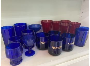 Red/cranberry And Cobalt Blue Glass Lot