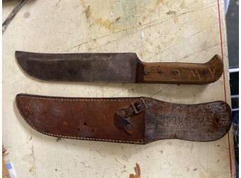 Vintage Knife, Monogramed Handle With Leather Case