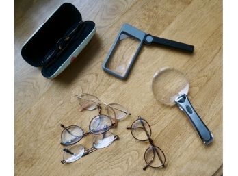 Lot Of 7 (5) Eyeglasses 2 Magnifying Glasses