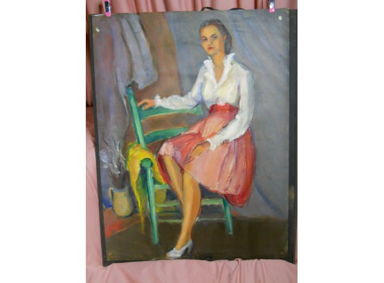 1940's Early Acrylic Portrait Of A Woman: