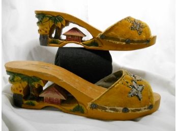 Vintage Carved Wood Shoes