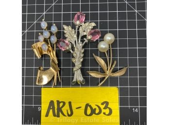 Coro Brooch With Faux Pearls, And 2 Unmarked