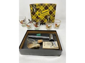 Vintage Bar Glassware And Jiggers In Box