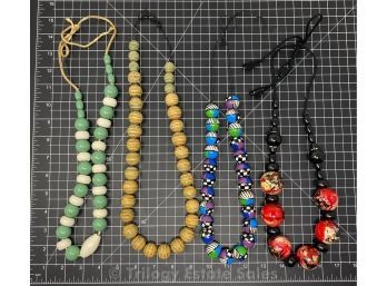 Lot Of 4 Wooden Bead Necklaces
