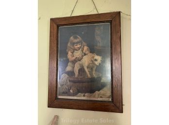 Two Antique Oak Framed Prints With Dogs