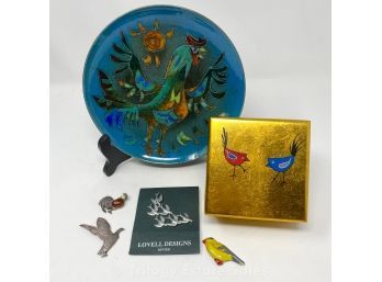 For The Birds - Brooches, Box, Enamel Plate
